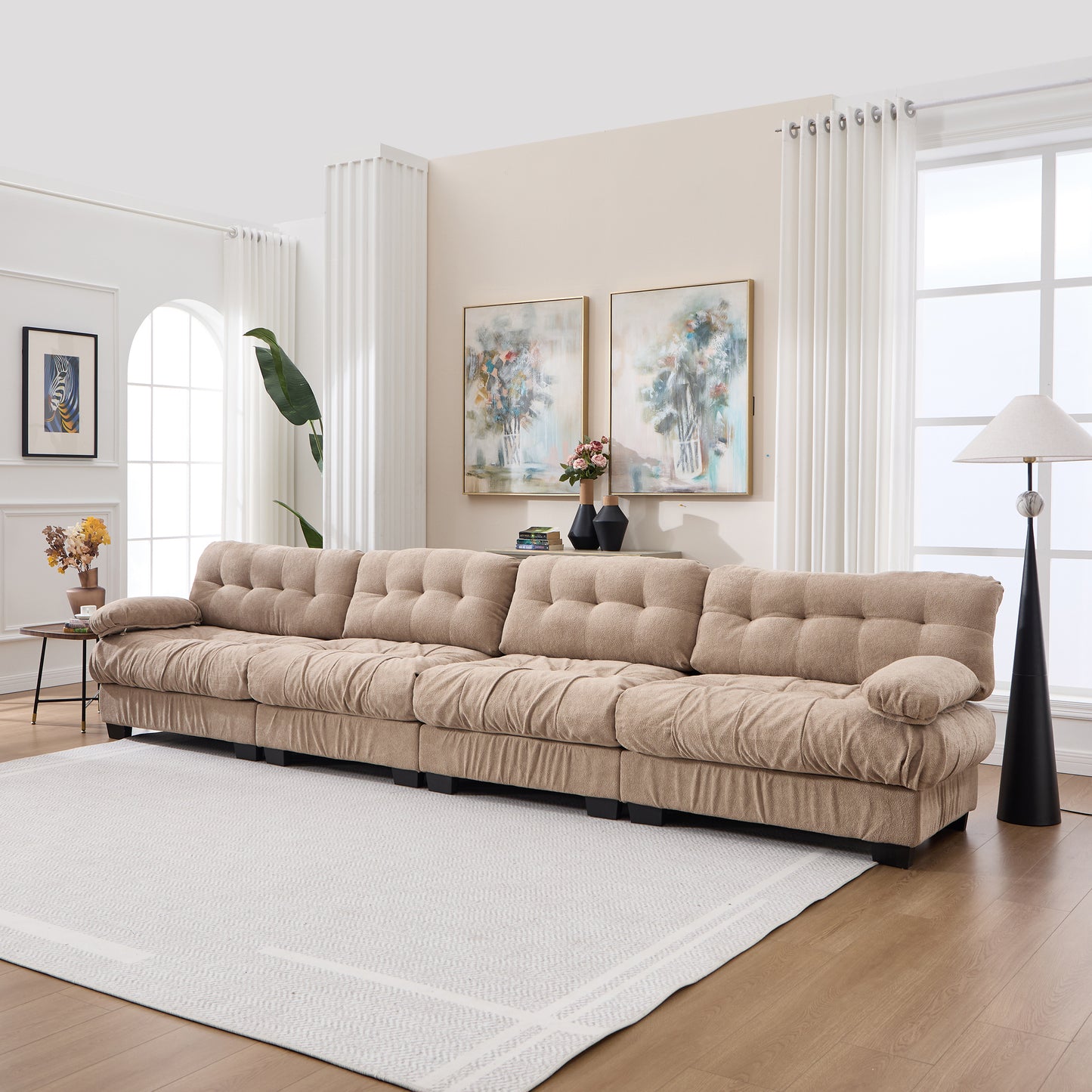 Modular Sectional Sofa - Light Brown Cloud Couch with 6 Pillows