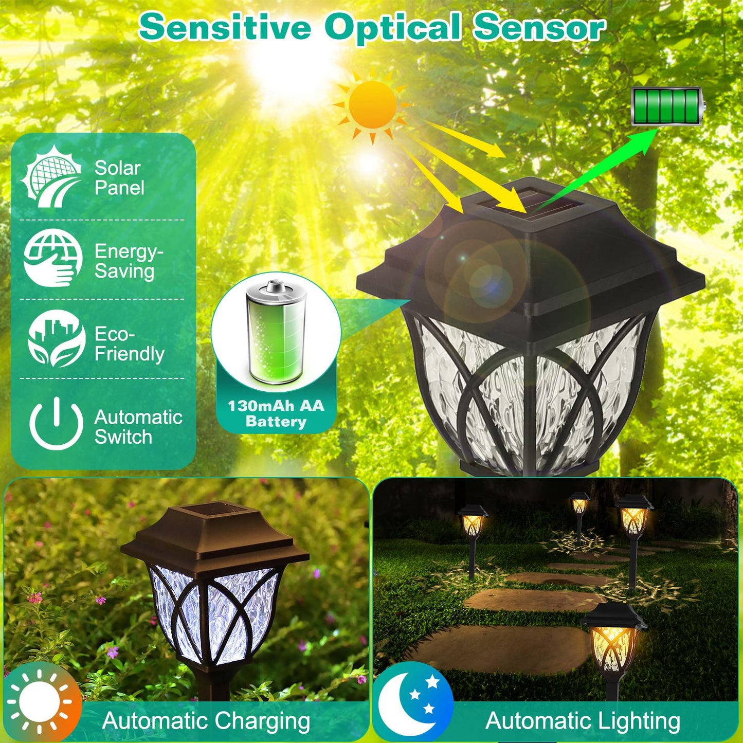 6 Pack Solar Powered Outdoor Pathway Lights Waterproof Landscape Garden Lamps