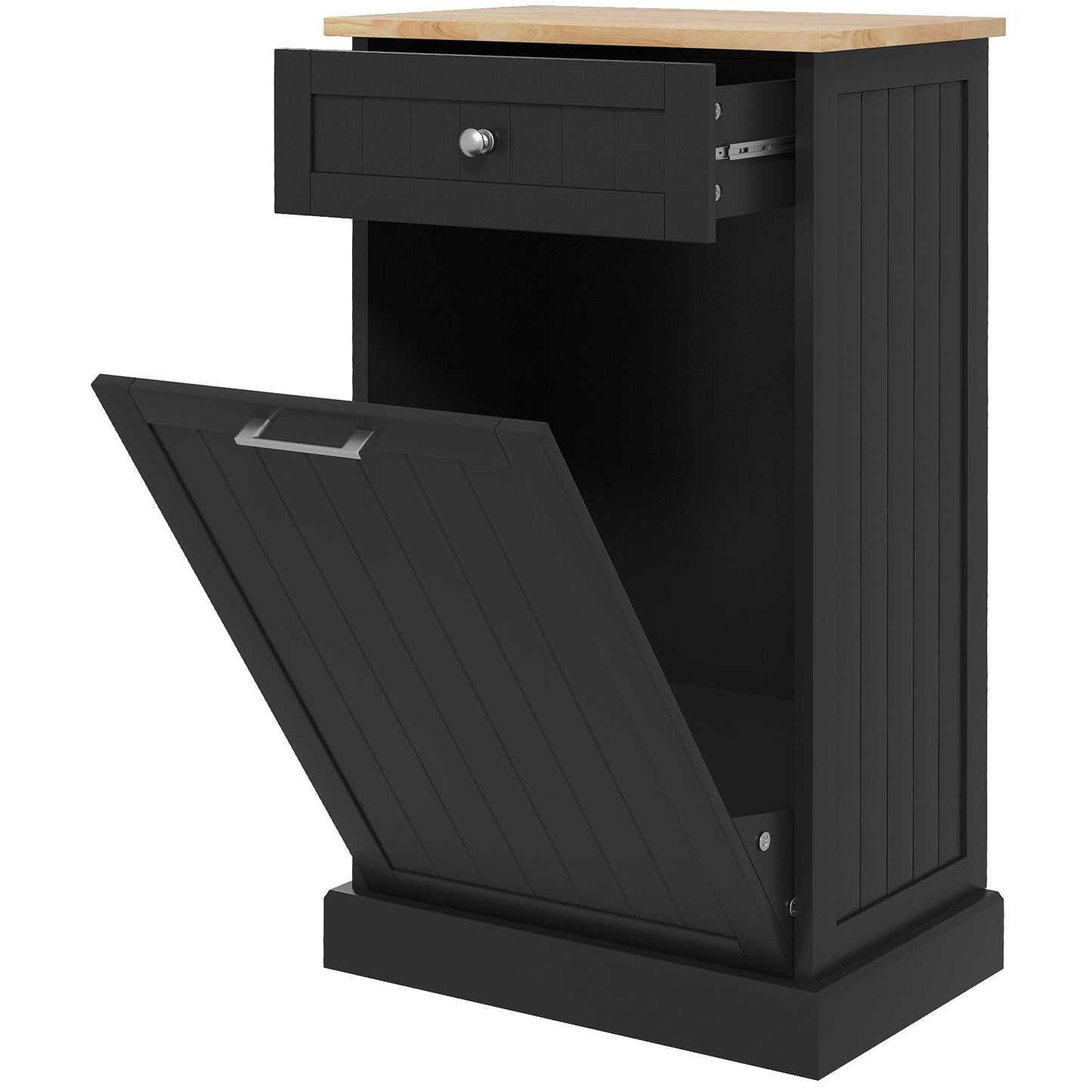Tilt-Out Trash Cabinet with Storage Drawer - Black