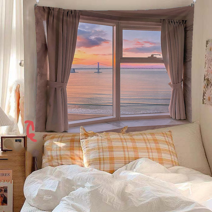 False Window Scenery Background Cloth for Home & Garden Curtains
