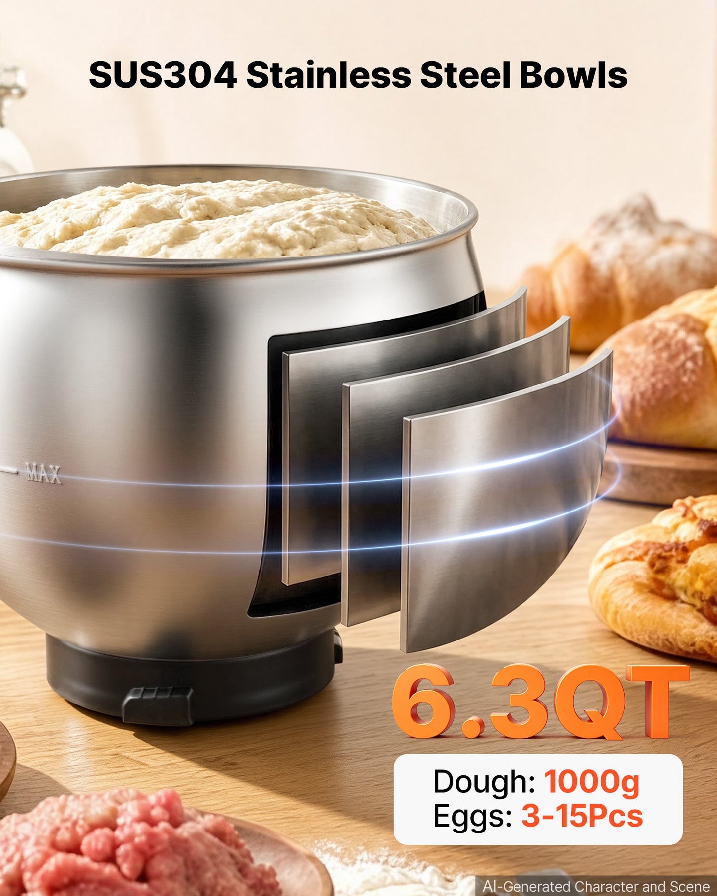 6.3 Qt Electric Stand Mixer with Attachments – Food & Kitchen Blender, Meat Grinder, Dough Hook, Whisk