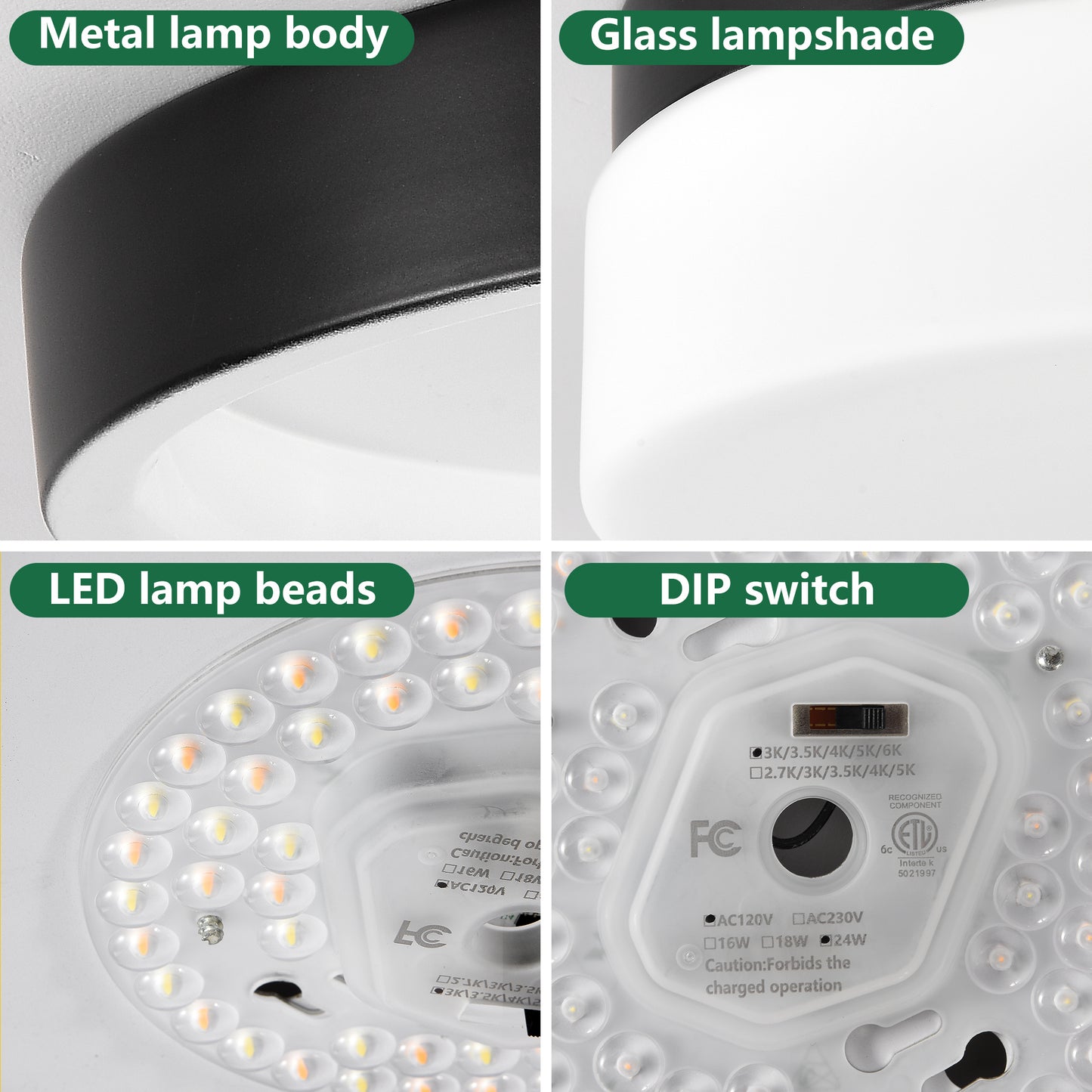 24W LED Flush Mount Ceiling Light Fixture - 12 Inch Round Lamp