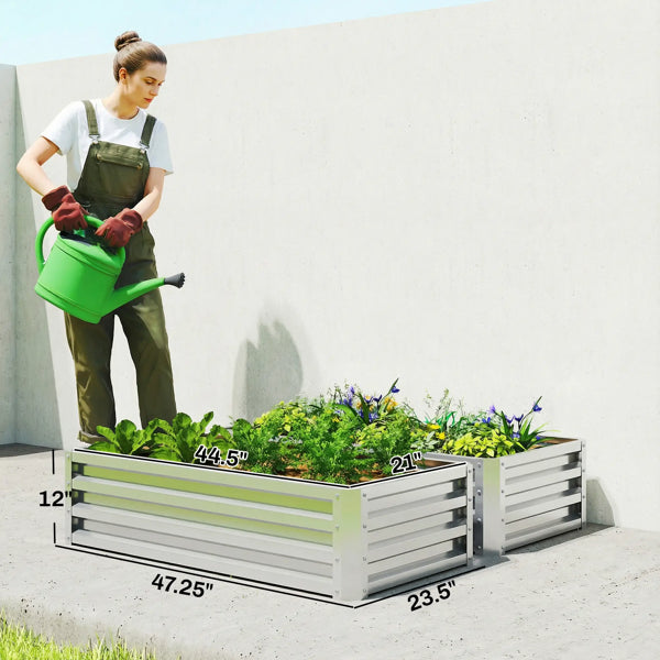 Raised Garden Bed with PE Greenhouse - Galvanized Steel, 47.25" x 23.5"
