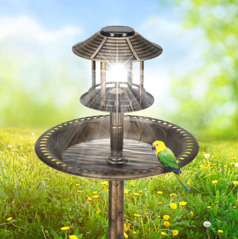 Solar Bird Bath with Bronze Finish - Outdoor Garden Decor 51x51x107cm
