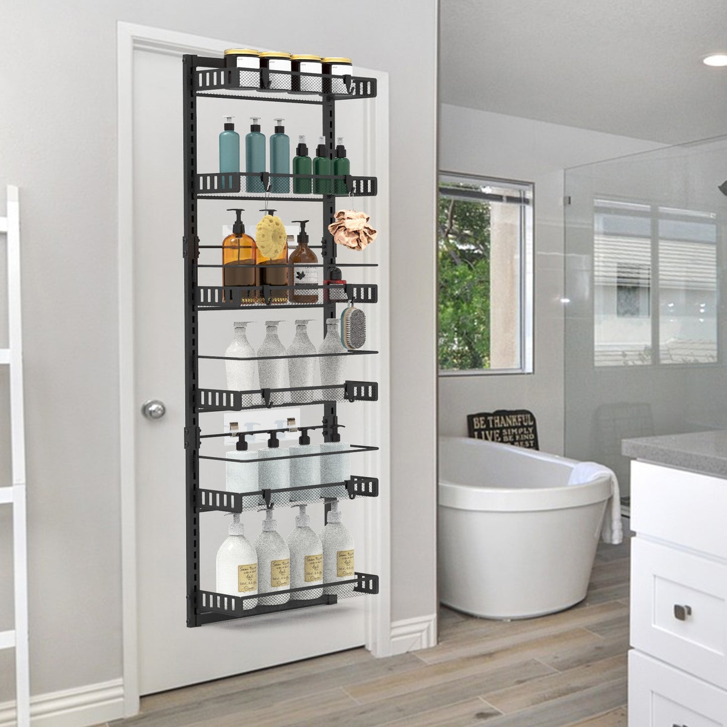Black-White Options -- 1Pc Over The Door Pantry Organizer 6-Tier