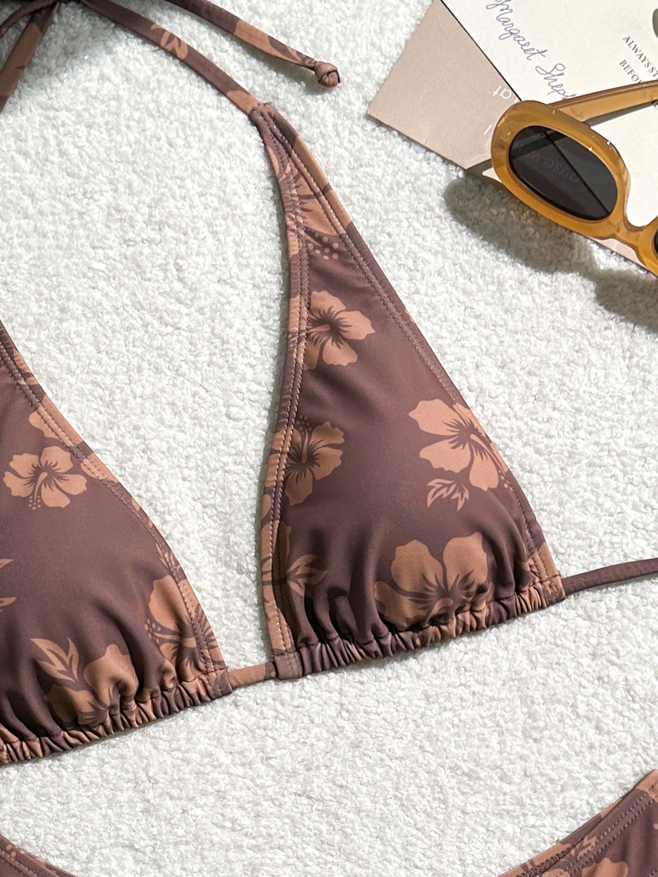 Women's Brown Hibiscus Floral Triangle Bikini Set - 2 Piece Swimsuit
