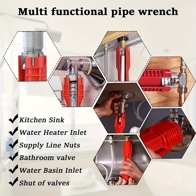 14-in-1 Faucet Installation & Repair Tool - Multi-Functional Sink & Bathroom Wrench - Red