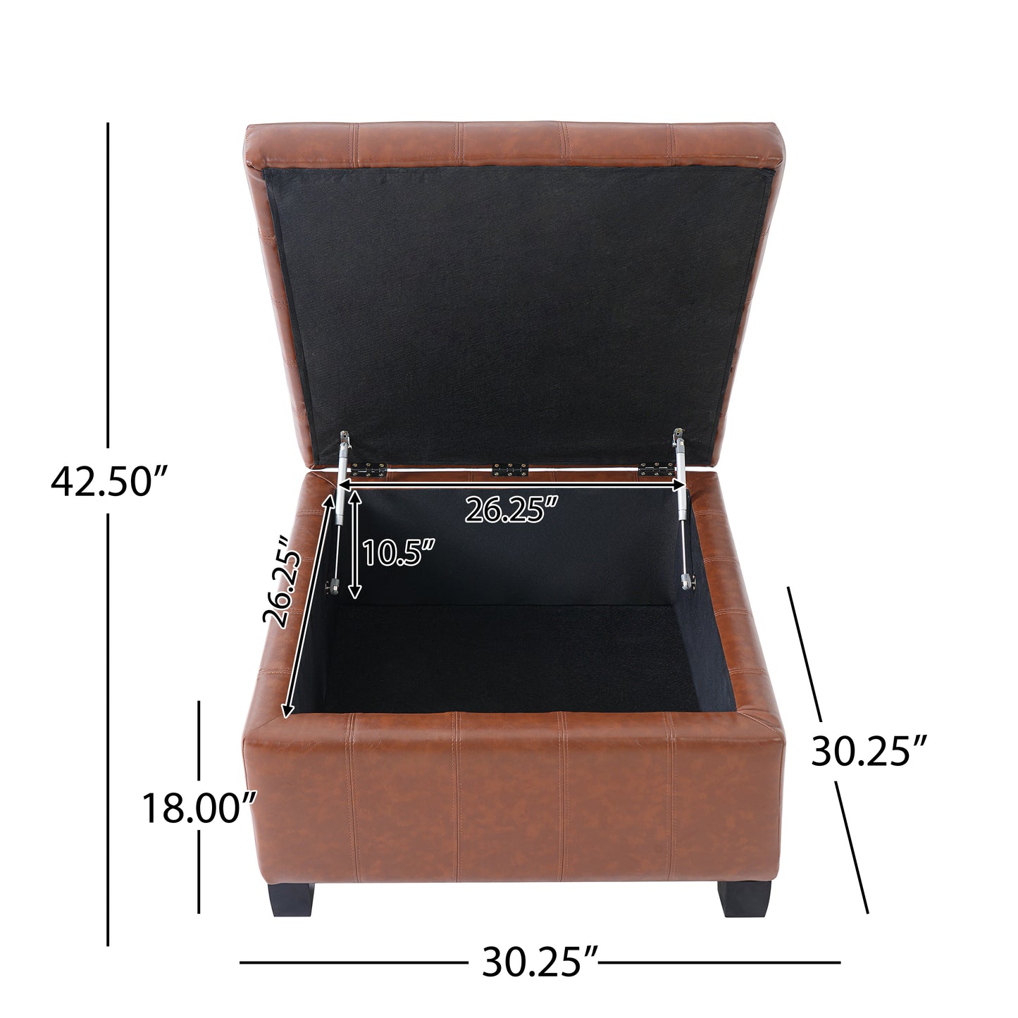 Light Brown PU Storage Ottoman with Lift-Top, 30.25" Square