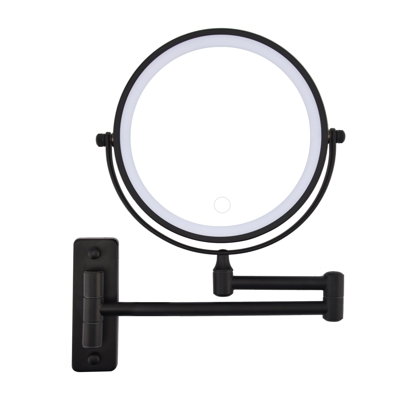 Wall Mounted Lighted Makeup Mirror - 1X/10X Magnification, Rechargeable, Touch Dimmable, 3 Color Lights, Black