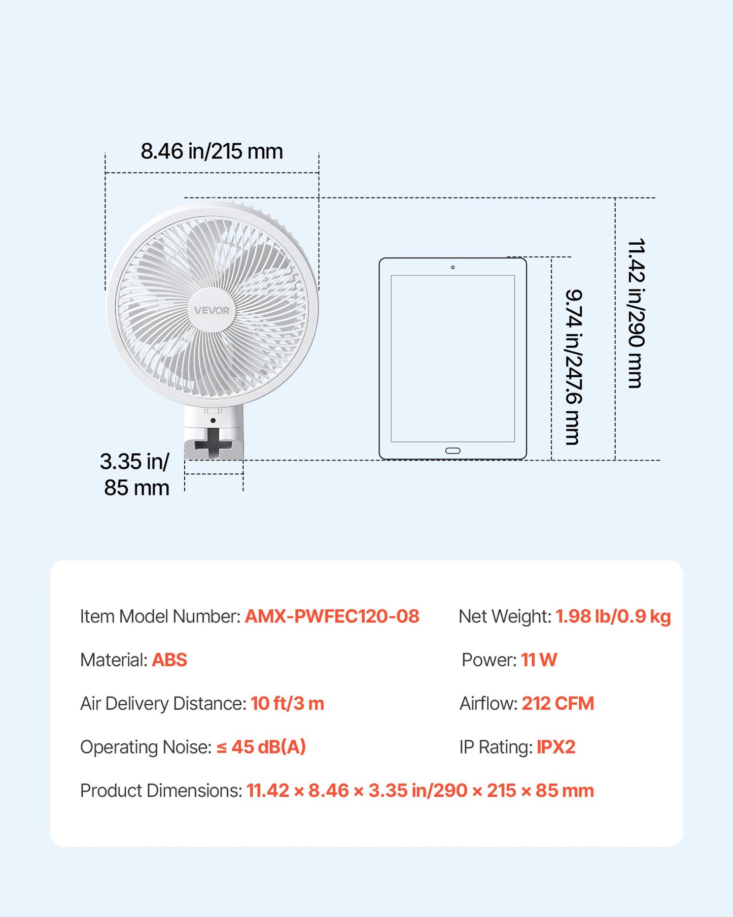 8.5-In Wall Mount Oscillating Fan with Remote Control, 4 Speeds & Timer