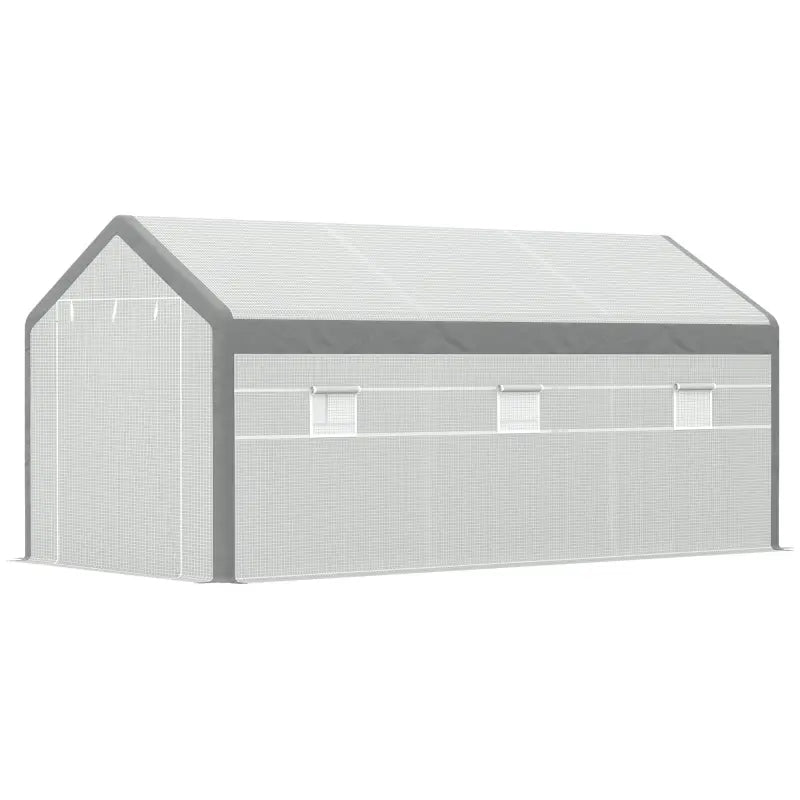 Walk-In Greenhouse with Roll-Up Windows and Weather Cover - White Garden Shelter