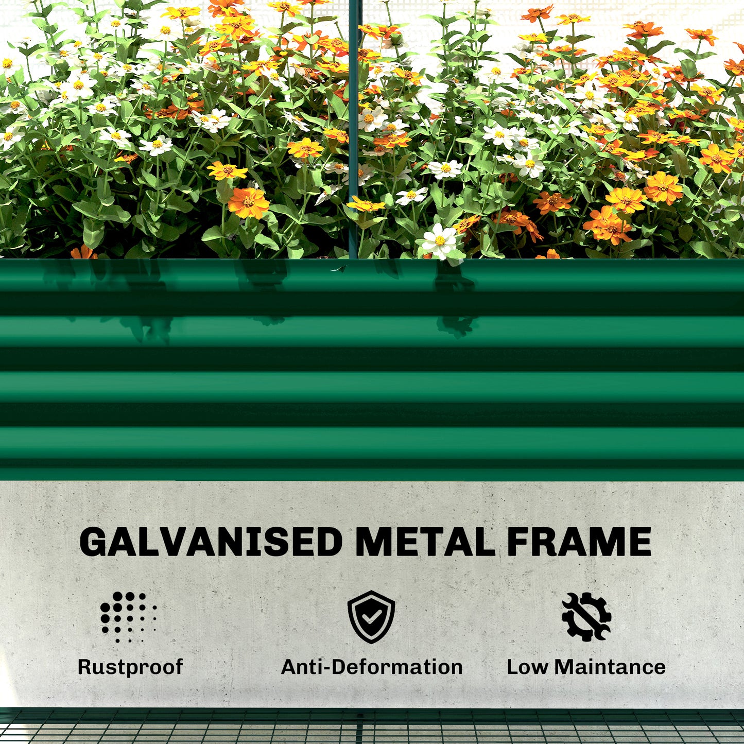 Galvanised Raised Garden Bed with Greenhouse Cover & Bottom Shelf - 1330x370x120mm