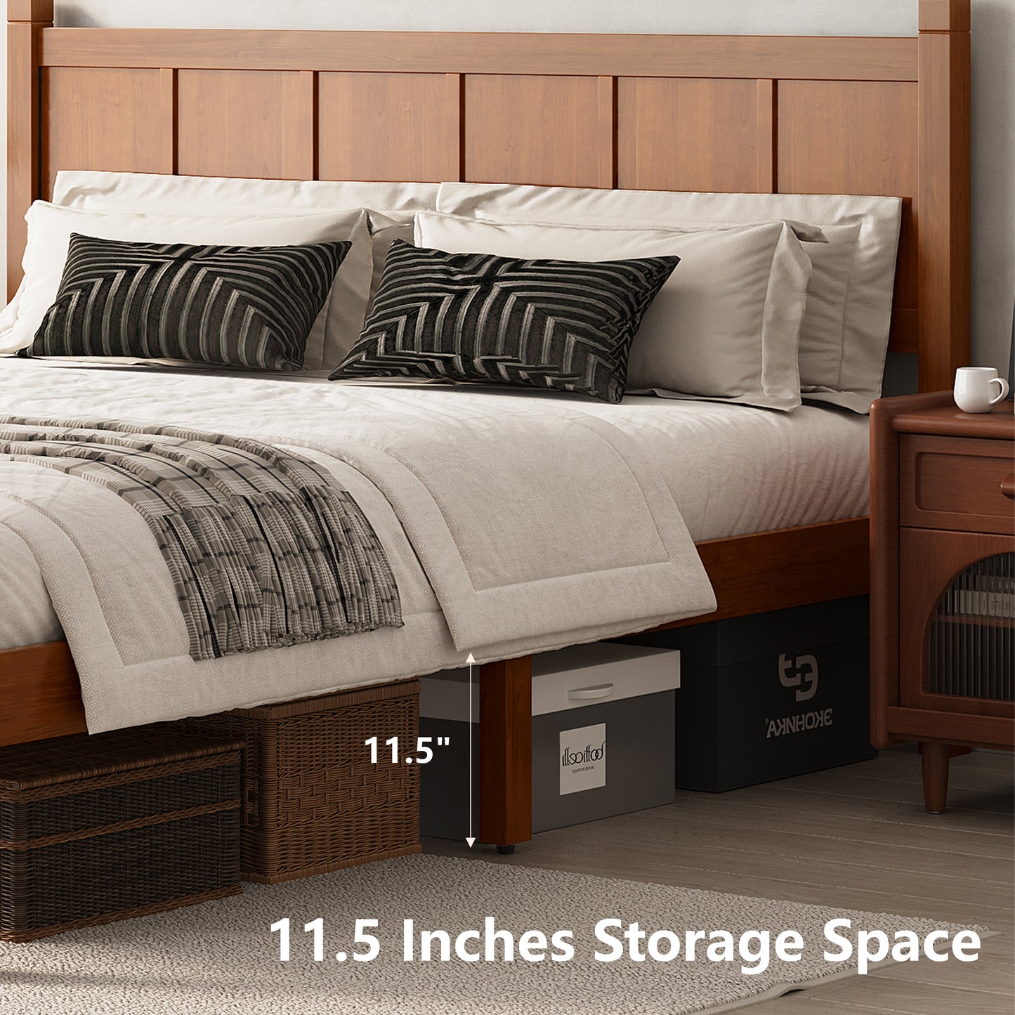 Queen Size Flat Panel Bed With Headboard & Footboard, Minimalist