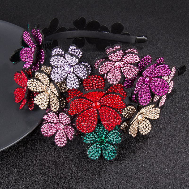 Rhinestone Flower Headband with Non-slip Design