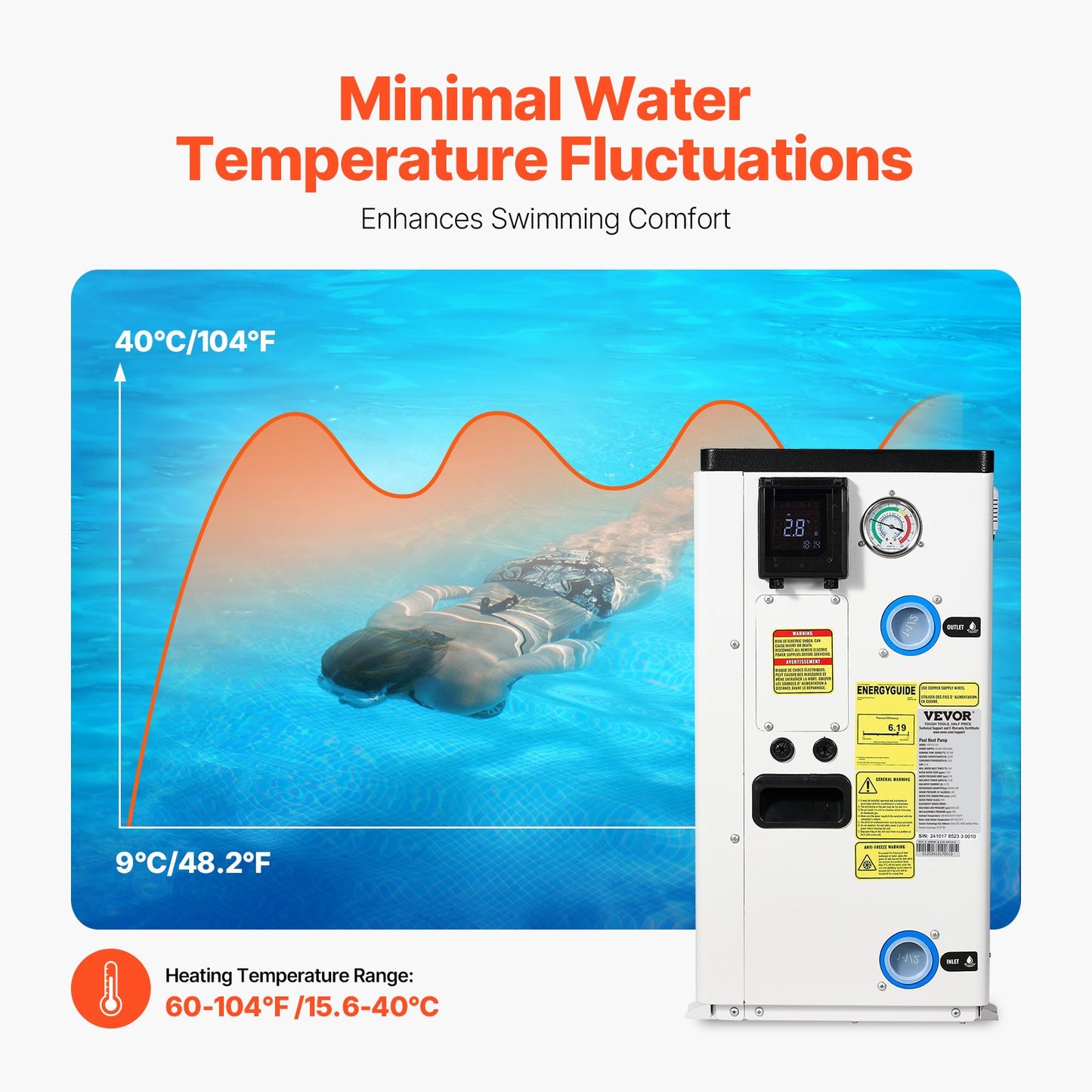 Electric Pool Heat Pump 35830 BTU for Above & In-Ground Pools - Energy Efficient