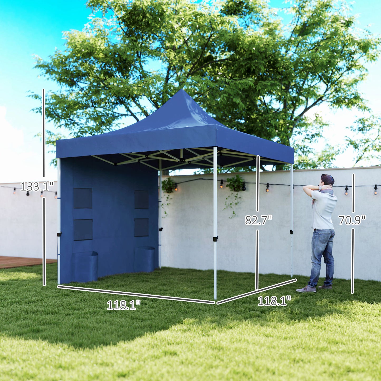10x10 Heavy Duty Pop Up Canopy Tent with Sidewall - Dark Blue