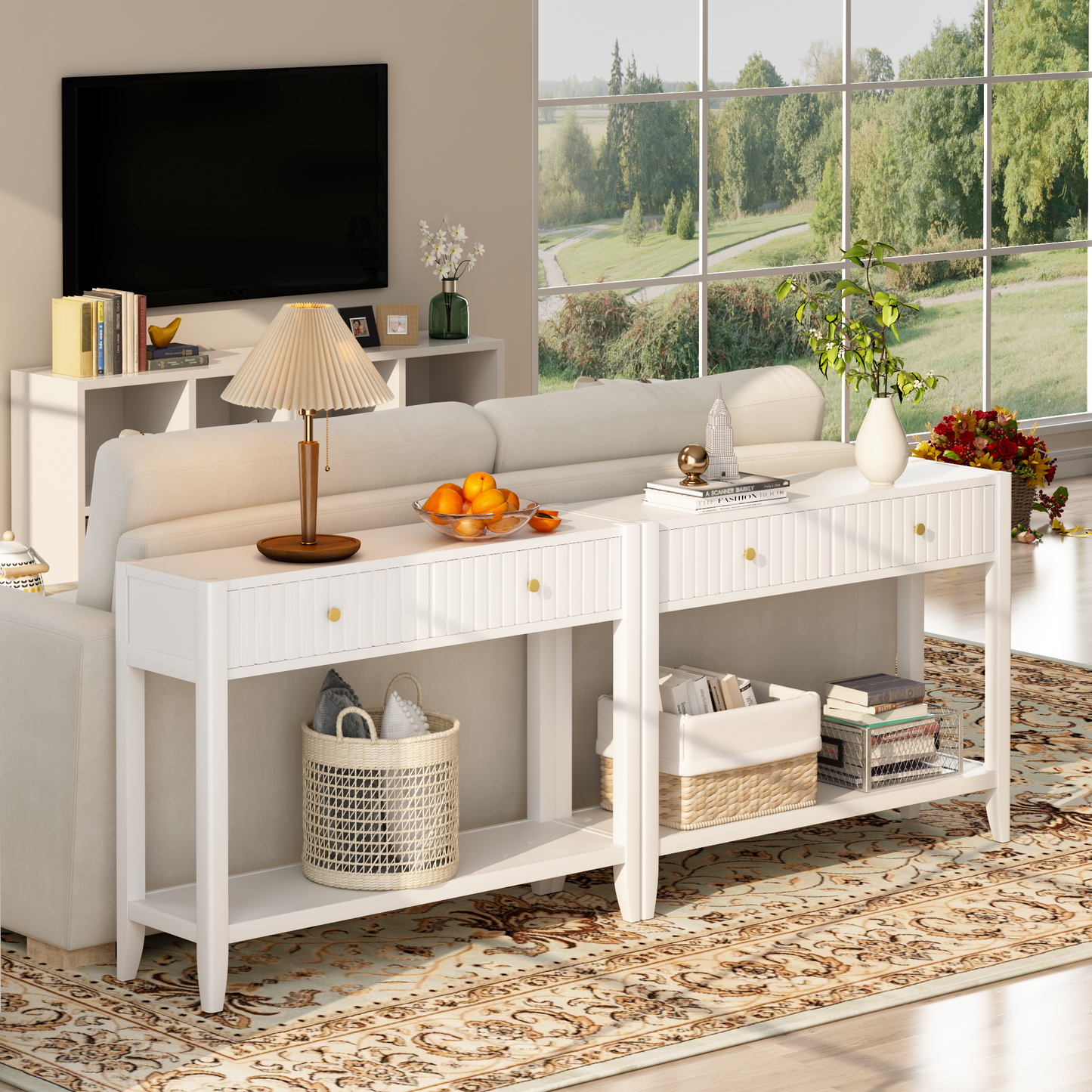 29.5" Tall Console Table with Drawers - White Accent Table