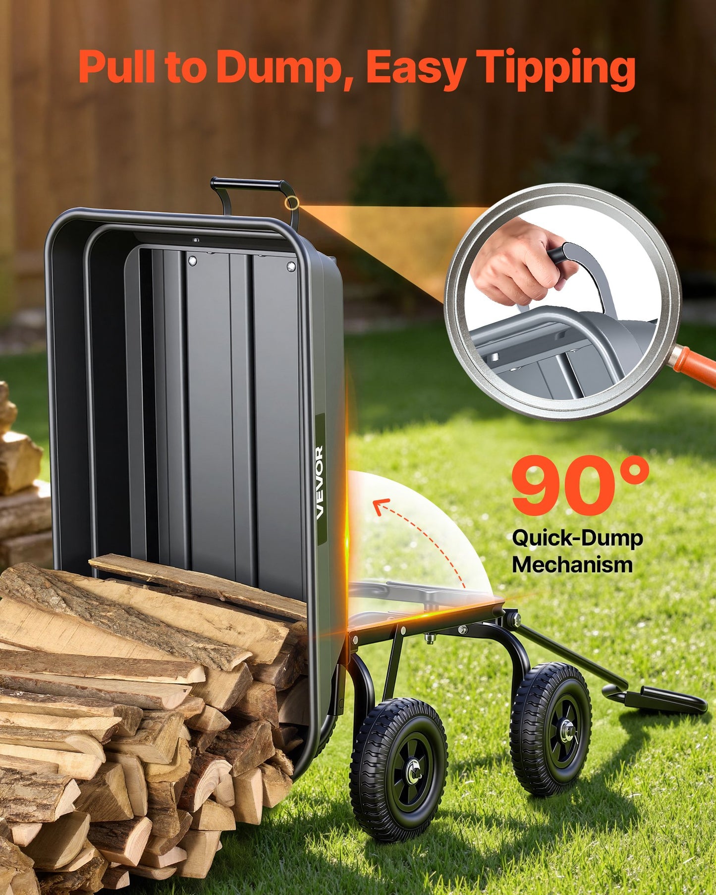 Garden Dump Cart 400 Lb Poly Yard Wagon with Quick-Dump & Swivel Wheels