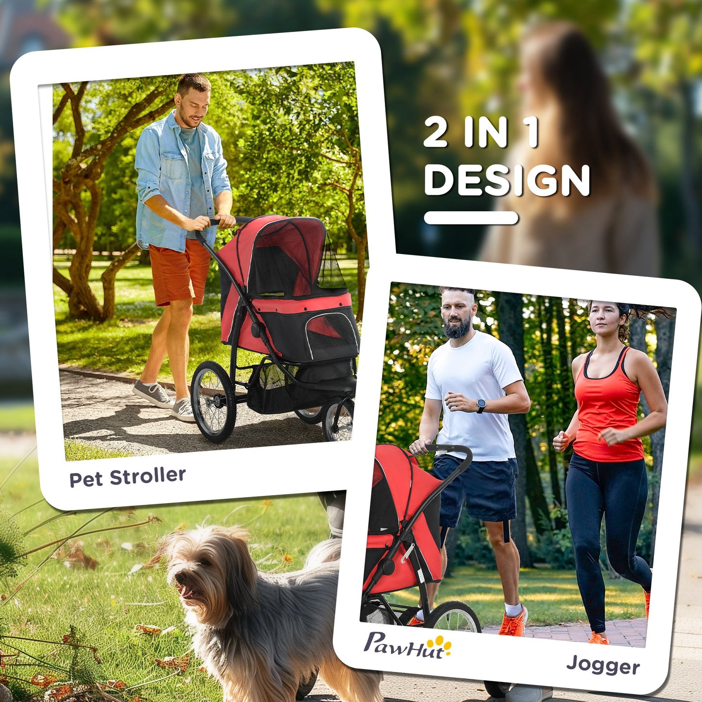 Pet Stroller for Small to Medium Dogs with 3 Large Wheels, Adjustable Canopy, Safety Tether