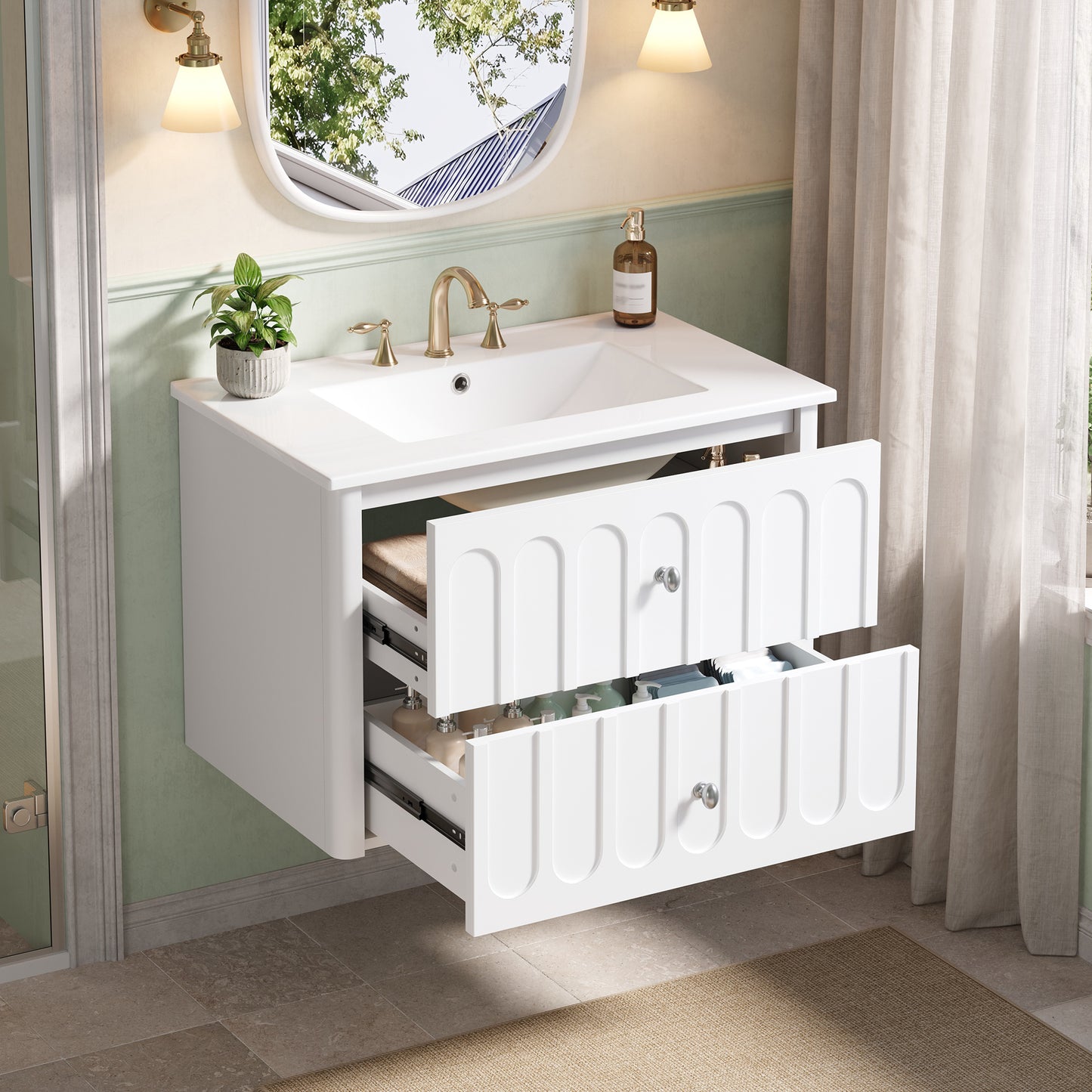 30" Modern Floating Bathroom Vanity with Soft-Close Drawers & Sink