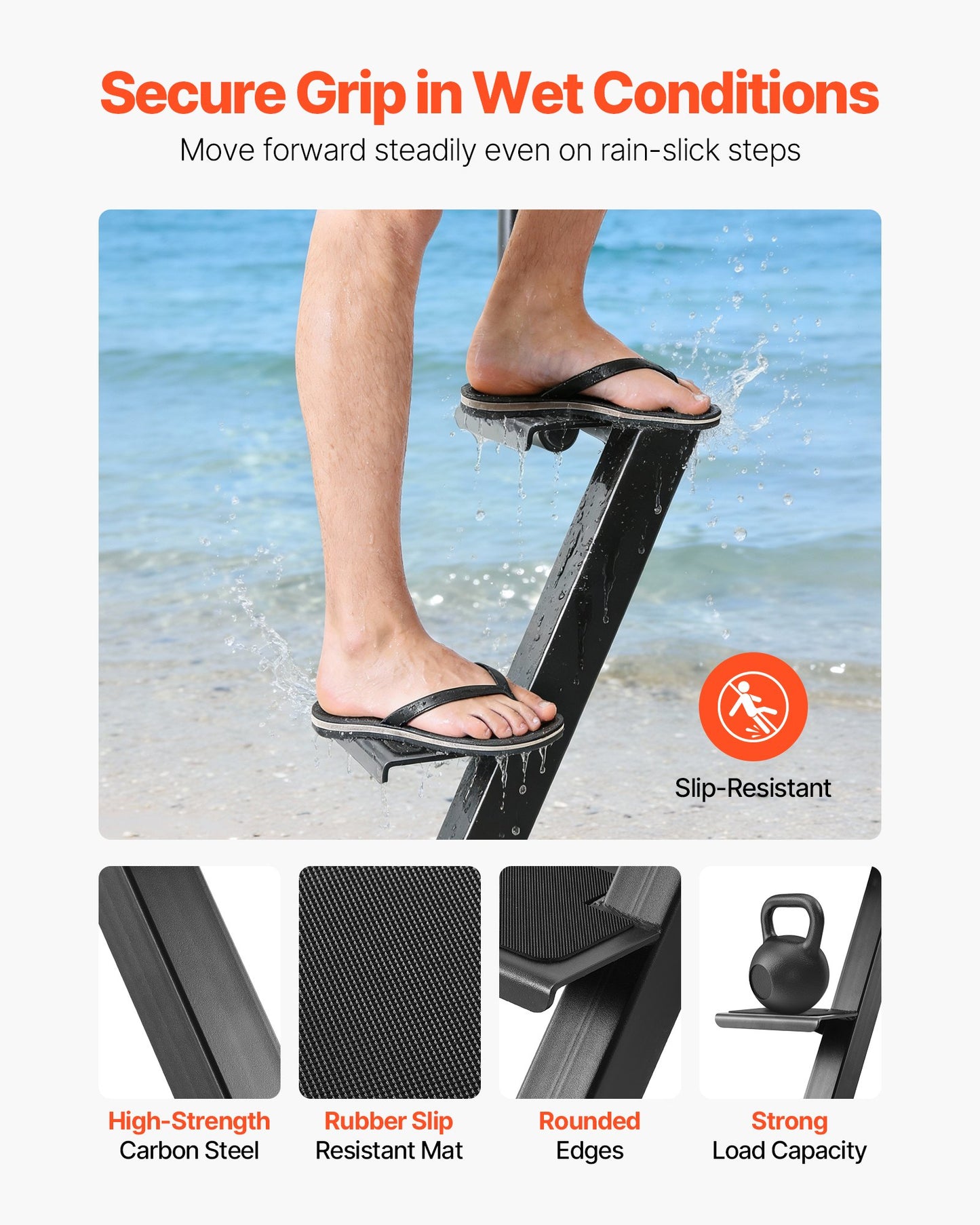 Heavy-Duty Boat Trailer Steps with Handle - Non-Slip Steel Ladder for 3x3, 3x5, 4x4 Frames