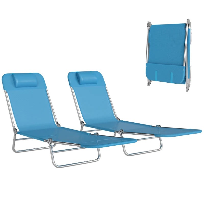Folding Chaise Lounge Chairs - 2 Piece Pool Tanning Set, Blue