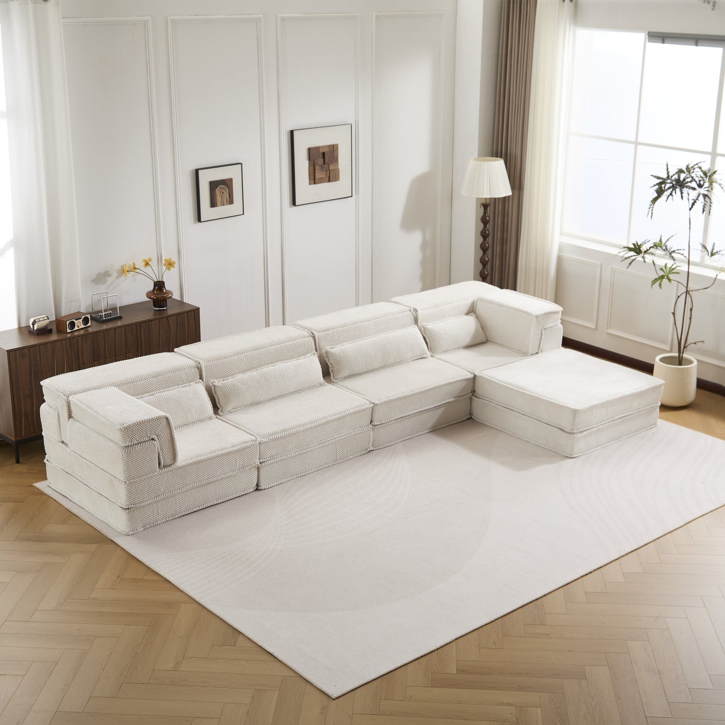 Oversized Modular Sectional Sofa Bed with Ottoman - White