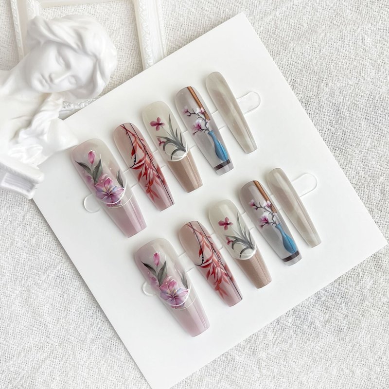 Fake Nail Tips - 40-Piece Set, Retro Chinese Style