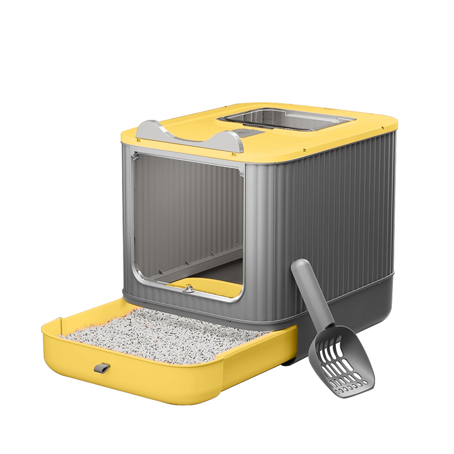 Self Pickup Cat Litter Box in Yellow - Pet Furniture for Cats
