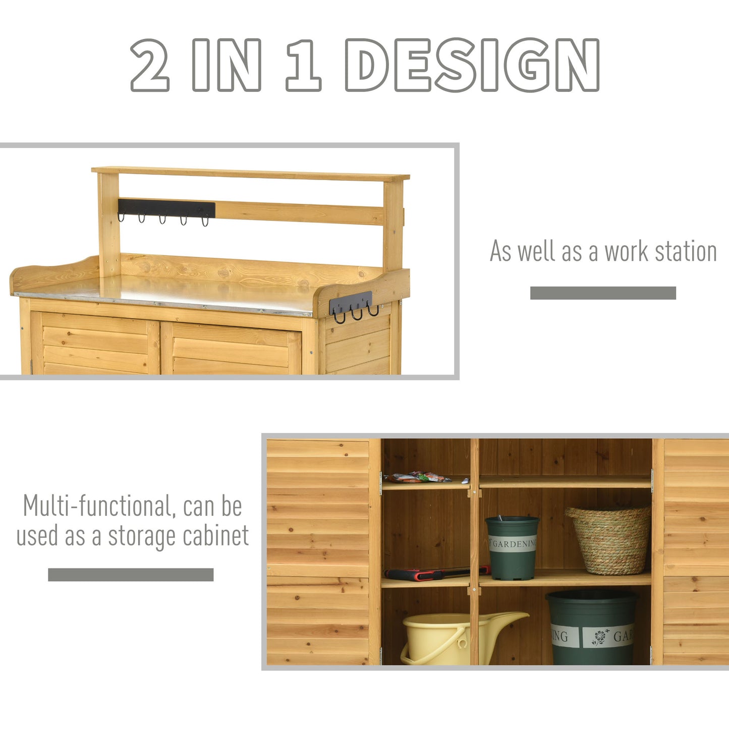 Outdoor Garden Tool Storage Shed with Potting Bench - Weatherproof Fir Wood, Yellow