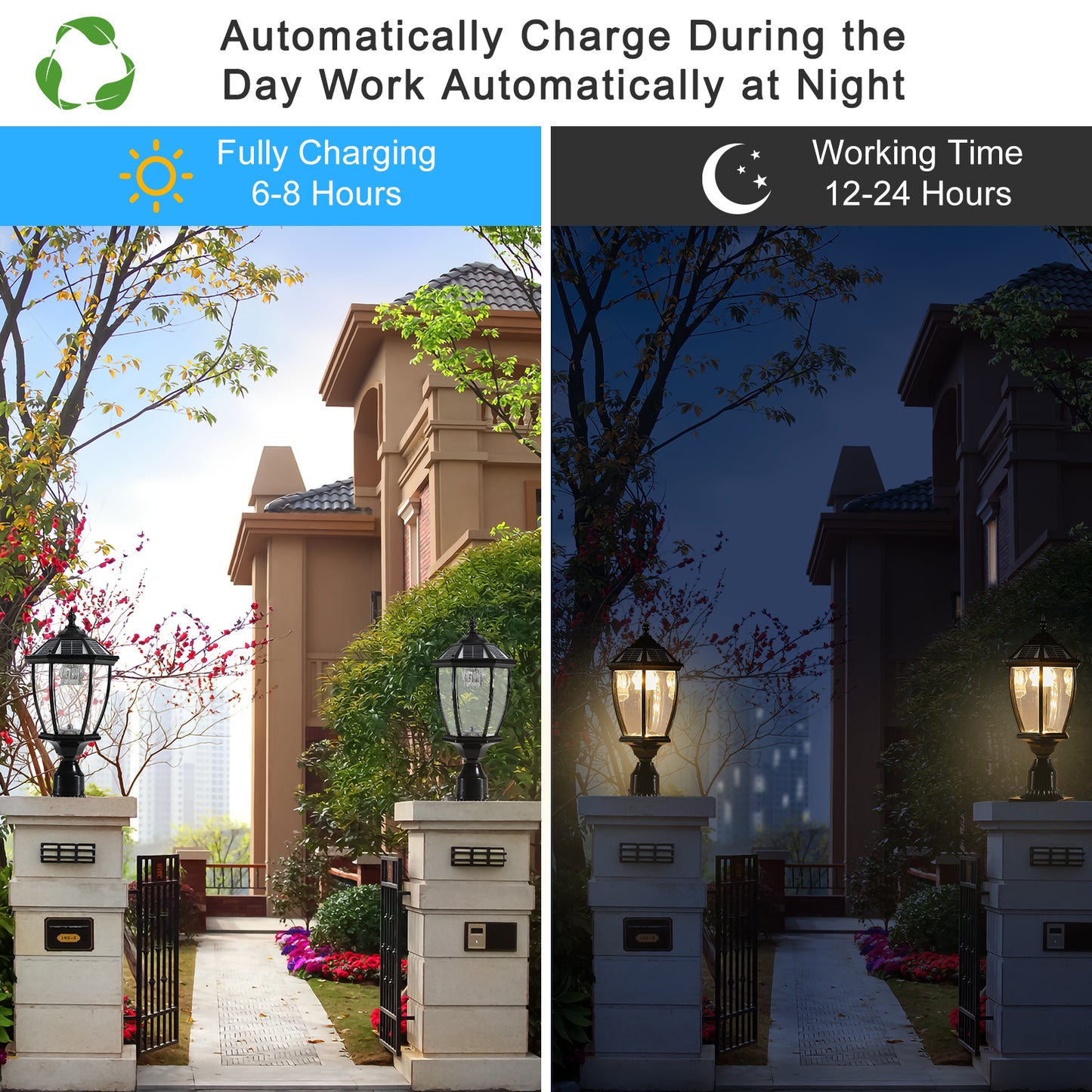 Black Solar Powered LED Outdoor Lantern 2-Pack Vintage Garden Lights for Pathways Yards and Patios