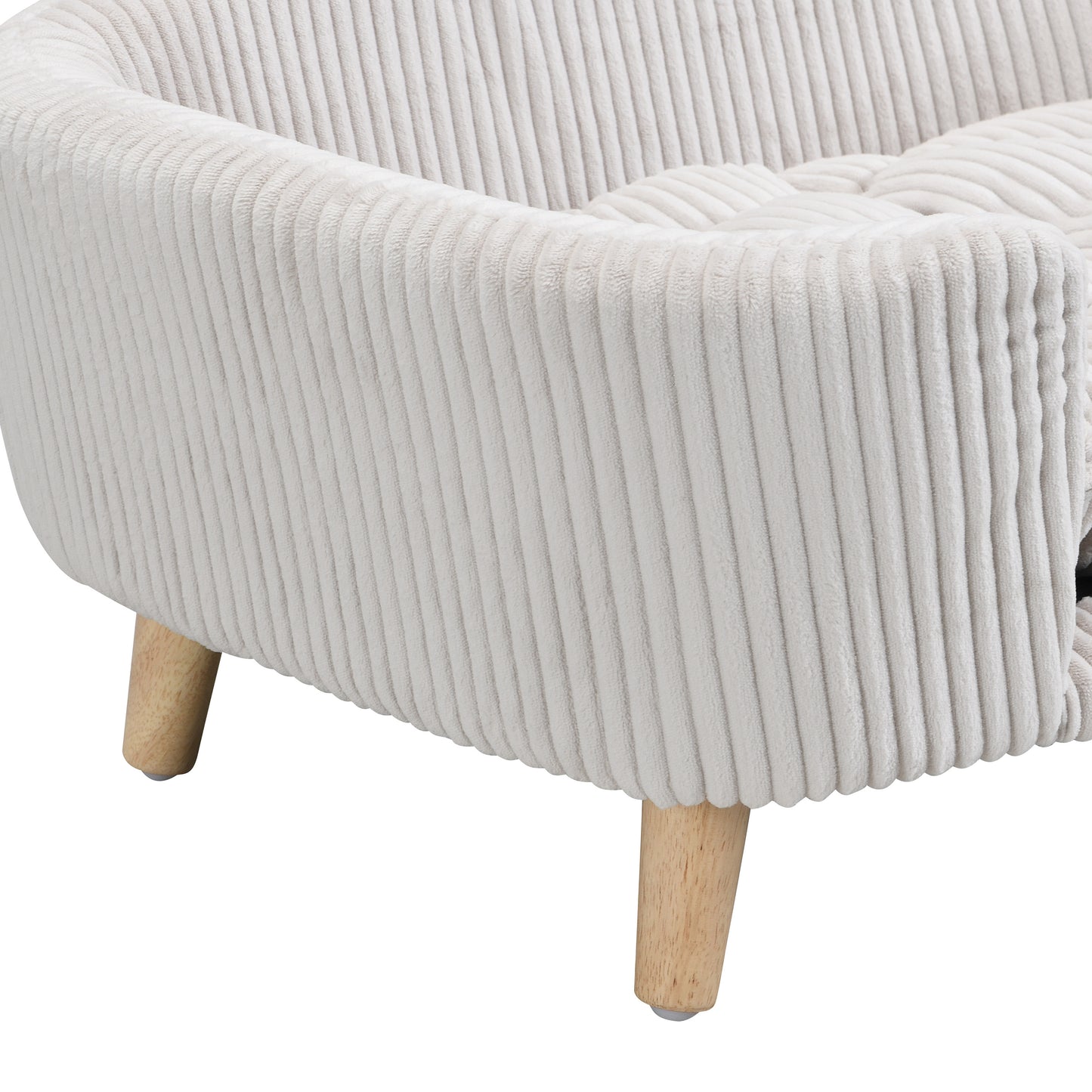 Small Dog Elevated Bed Frame with Corduroy Cushion & Rubber Wood Legs - Beige