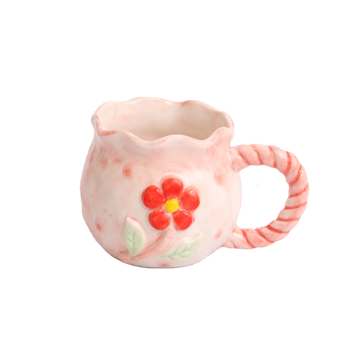 Hand Painted Embossed Flower Ceramic Mug with Large Capacity
