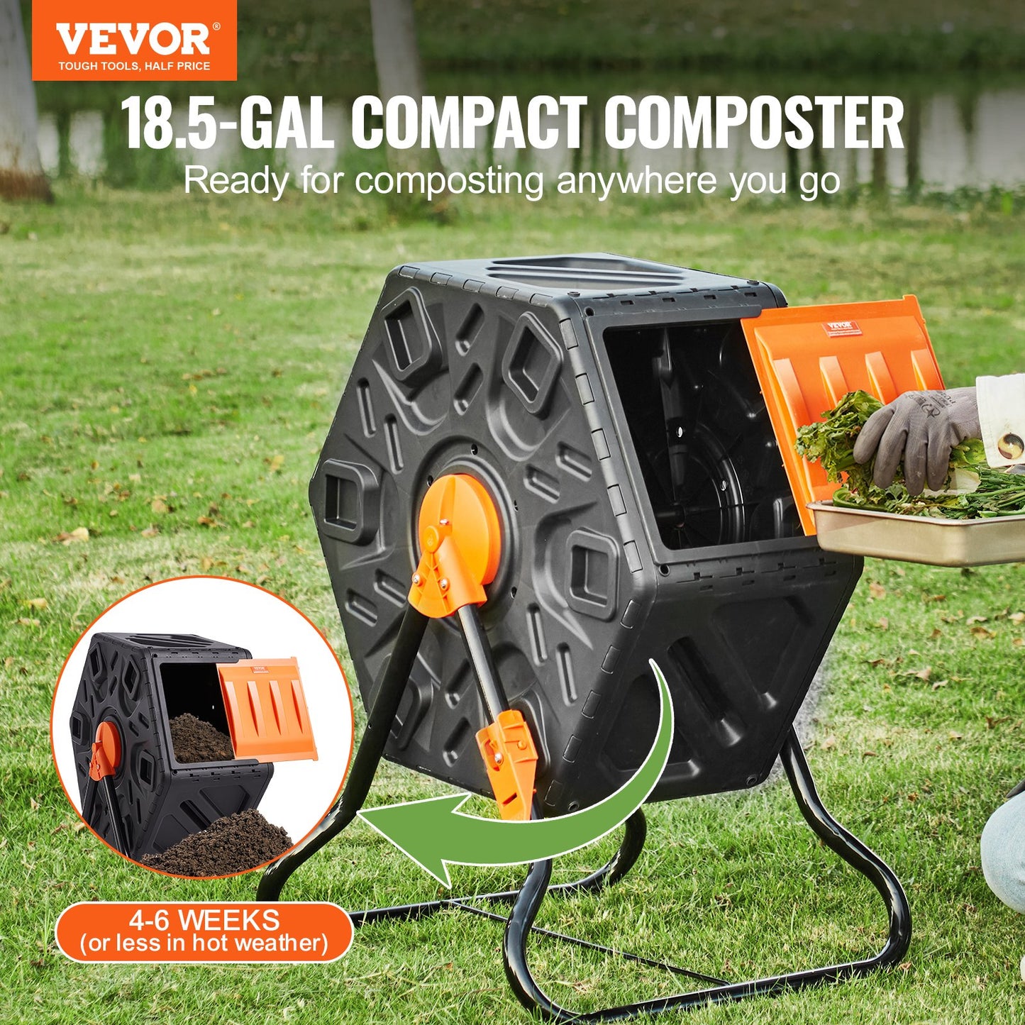 18.5-Gallon Compost Tumbler Bin with Sliding Door - Black Garden Waste Recycler