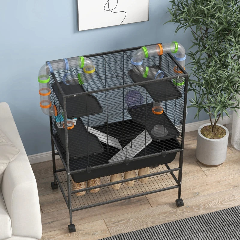 Small Animal Cage for Hamsters & Gerbils with Tubing, Wheel & Ramps