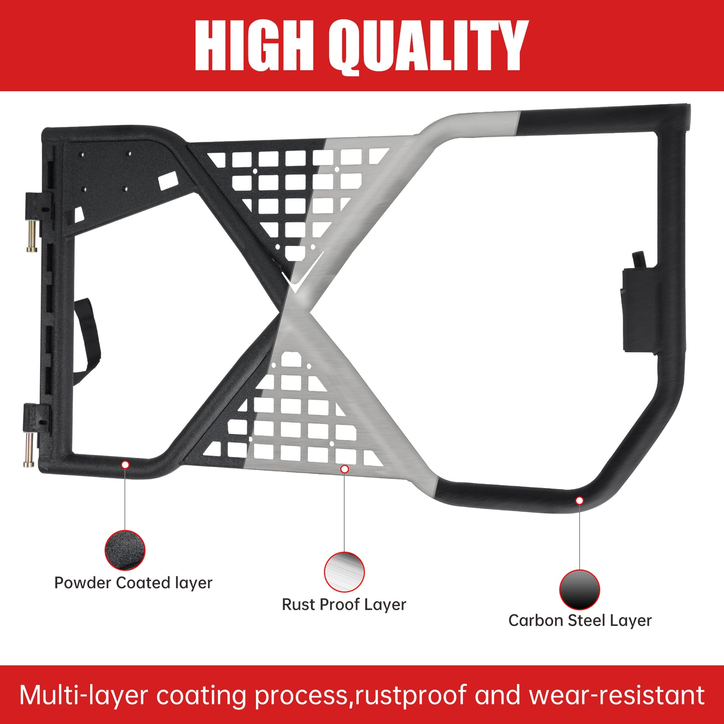 Tube Doors with Rearview Mirror for 2007-2017 Jeep Wrangler JK JKU - Black
