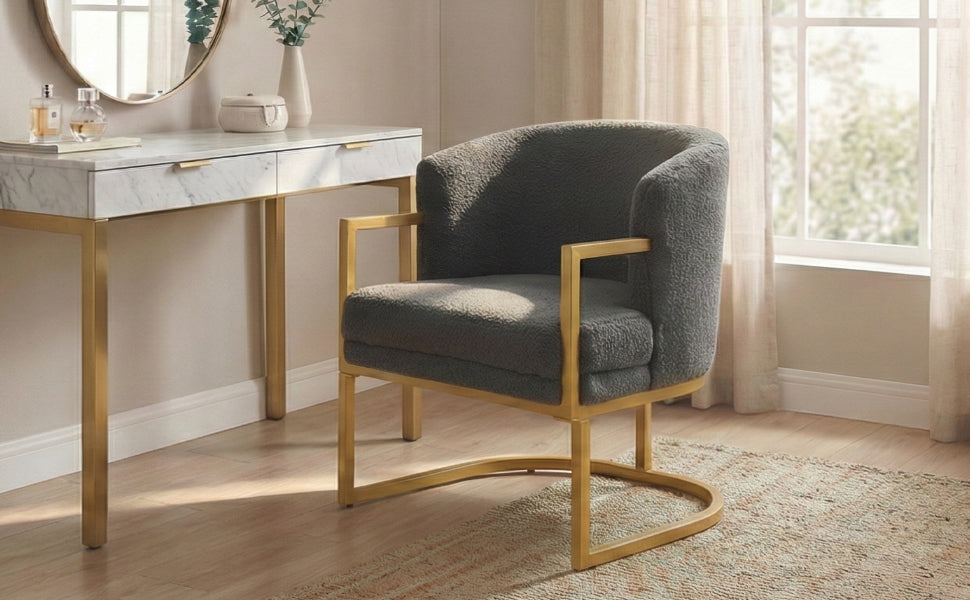 Cozy Grey Accent Chair with Gold Metal Frame - Modern Armchair