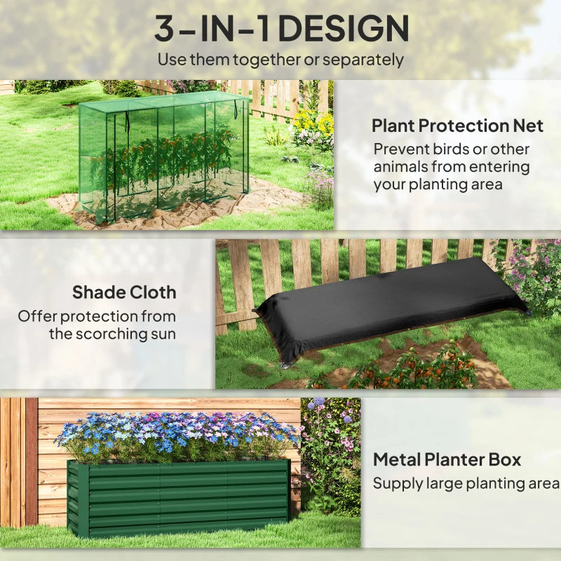 Galvanized Steel Raised Garden Bed with Crop Cage & Shade Cloth - Outdoor Plant Protector