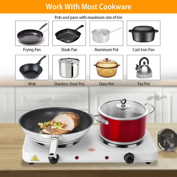 2000W Portable Electric Stove - 2-Burner Glass Cooking Plate