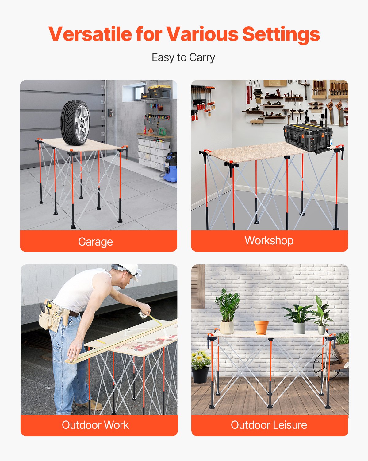 Portable Folding Workstand 4.16x2.18ft Heavy-Duty Work Bench with 2500lbs Capacity - Orange