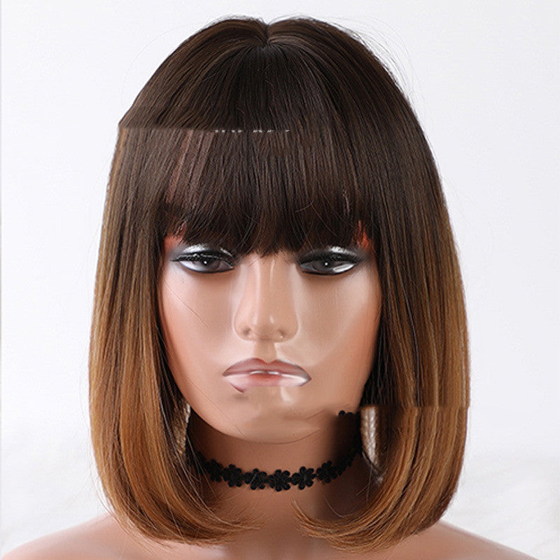 Cute Cartoon Bangs Round Face Wig for Ladies - Korean Style Synthetic Hair, Clavicle Length