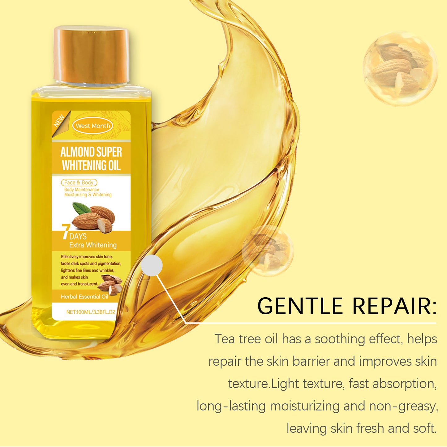 Sweet Almond Body Brightening Oil with Vitamin C & Hyaluronic Acid, 100ml