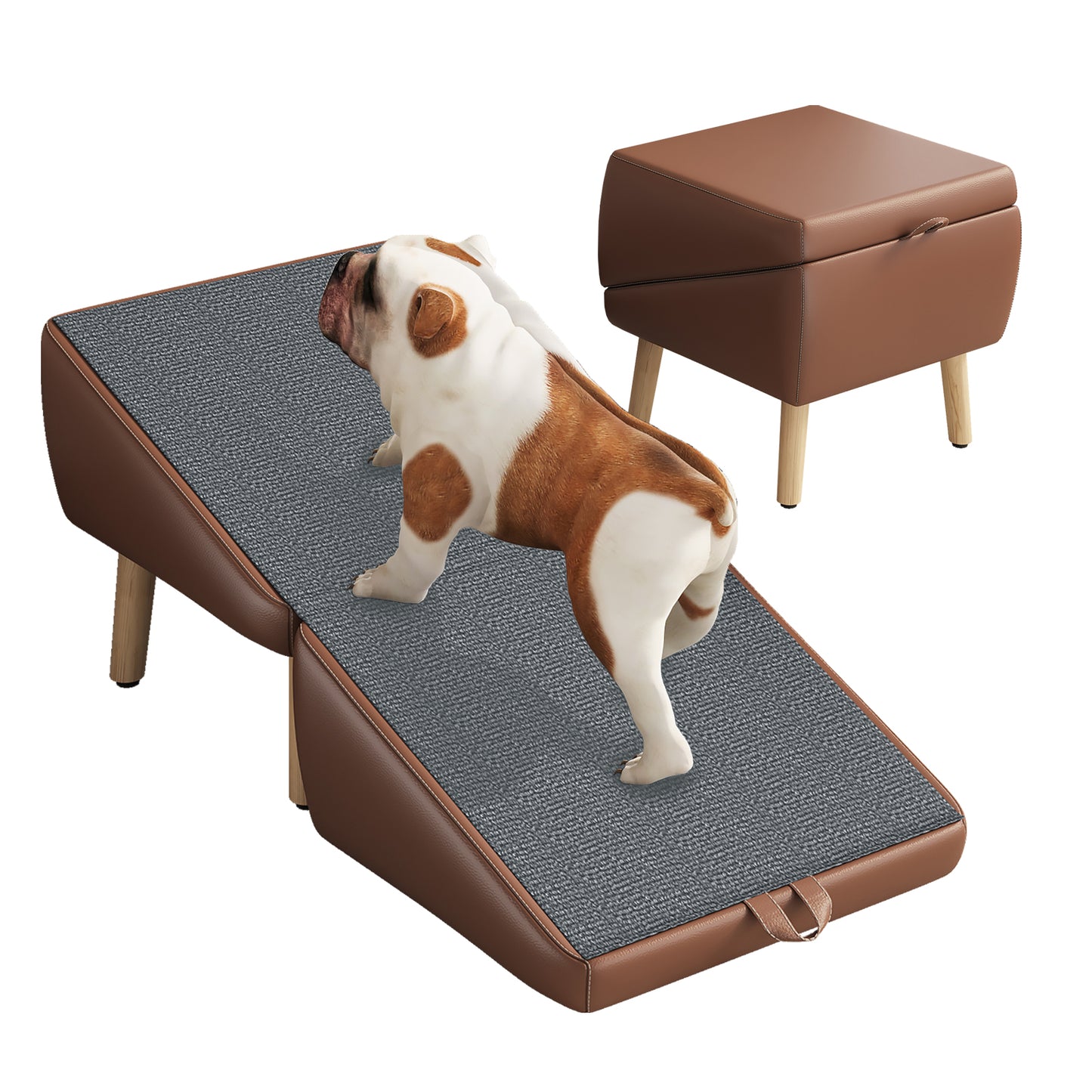 Foldable Dog Stairs for Small Dogs and Cats - Wooden Pet Ramp for Couch & Bed, Brown