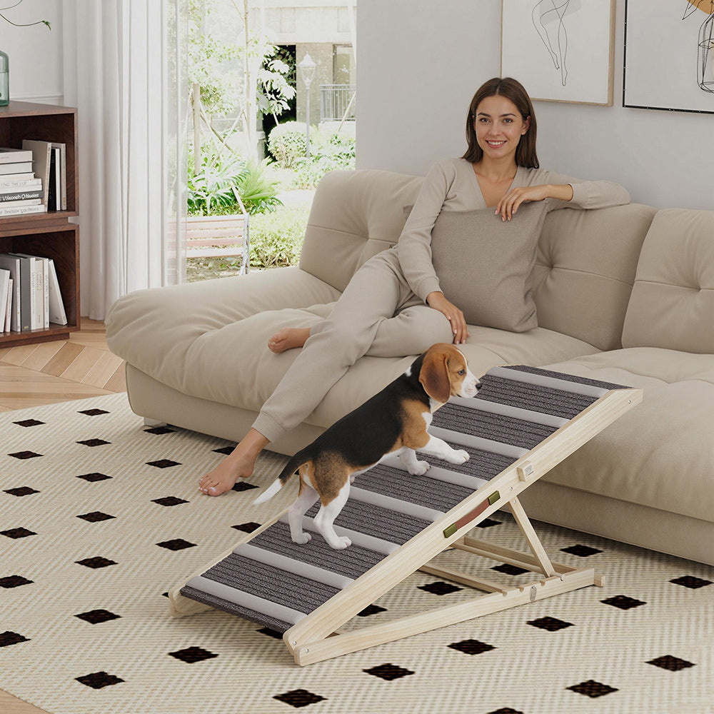 Adjustable Dog Ramp for Couch and Car - Non-Slip Foldable Pet Step with Wooden Finish