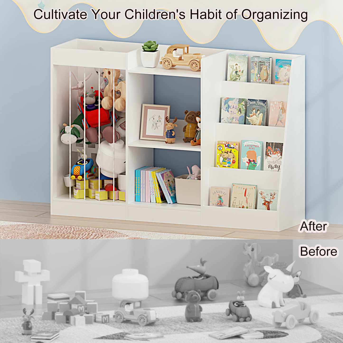 3-in-1 Kids Bookshelf and Toy Storage - White