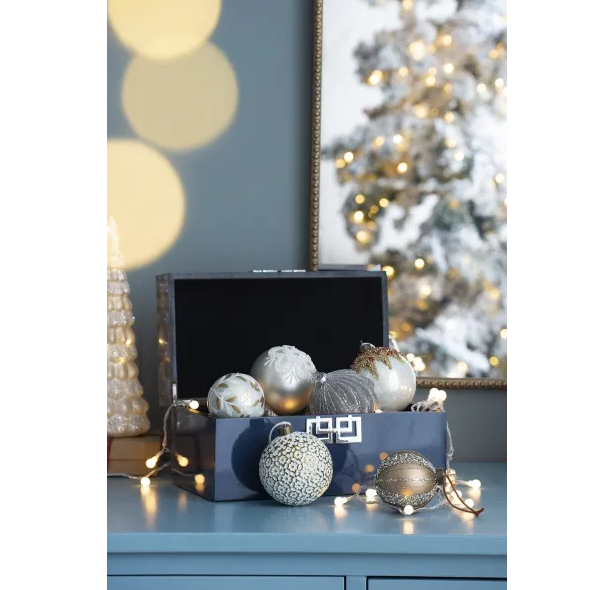 Glass Christmas Ball Ornaments - Set of 6 Decorative 3.9"