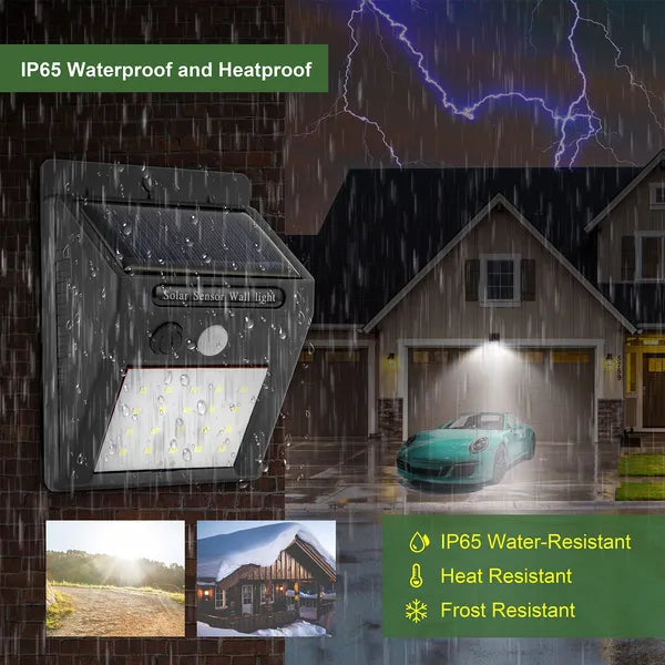 Solar Motion Sensor Light - 20 LEDs, IP65 Waterproof, Black