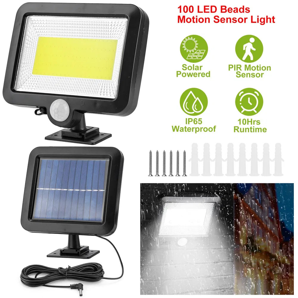 Solar Powered Outdoor Wall Lights with Motion Sensor - Waterproof IP65, 100 LED Beads, Black