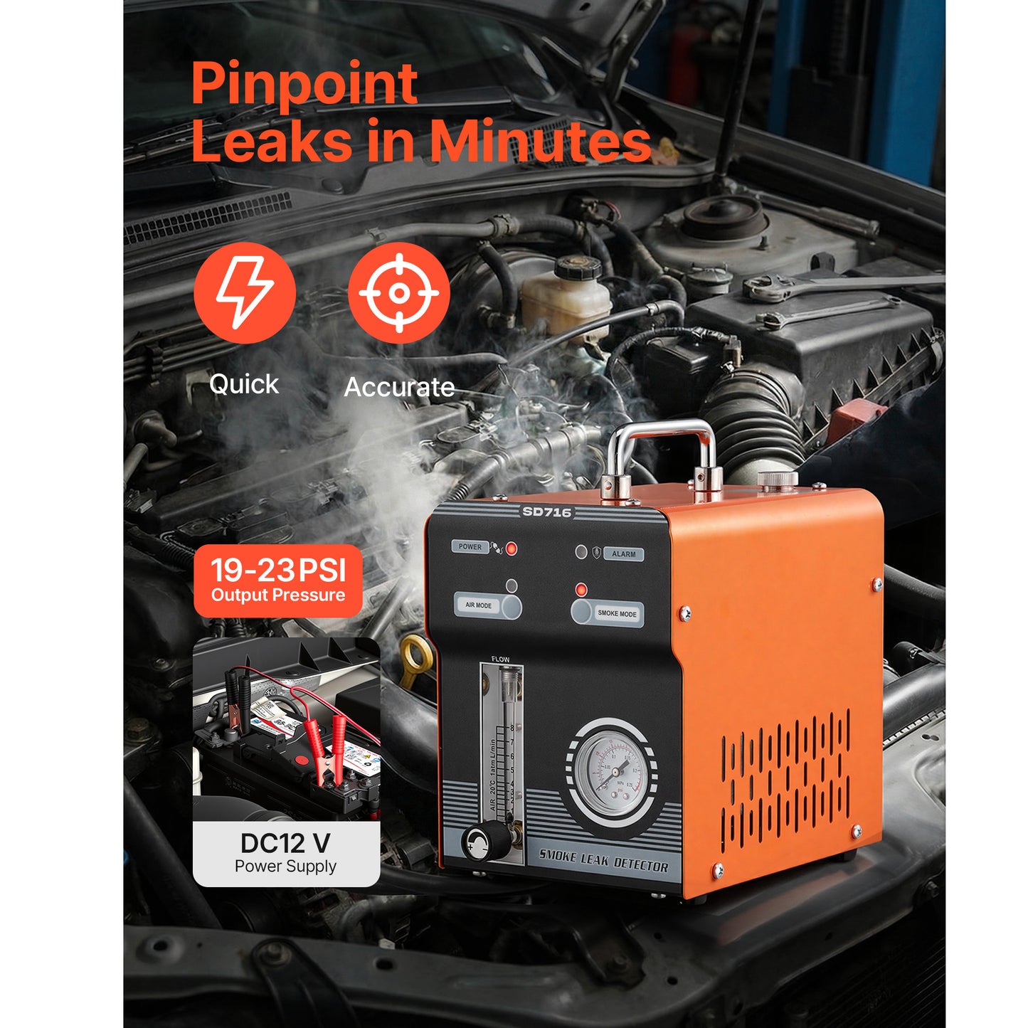 Automotive Leak Detector Smoke Machine with Air Pump & Pressure Gauge