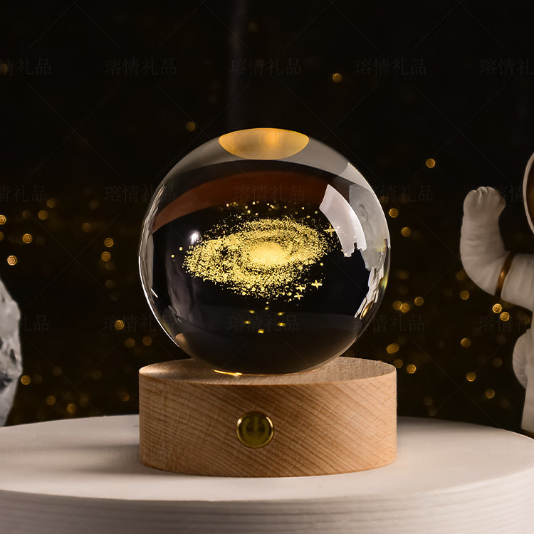 Starry Sky Crystal Ball Night Light Solar System Ornament 8cm Warm Light